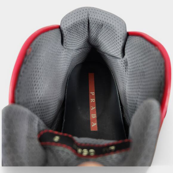 Vintage Prada Red Stripe Platform Boots Black Mens 9 (US 10) Made in Italy - Picture 15 of 16